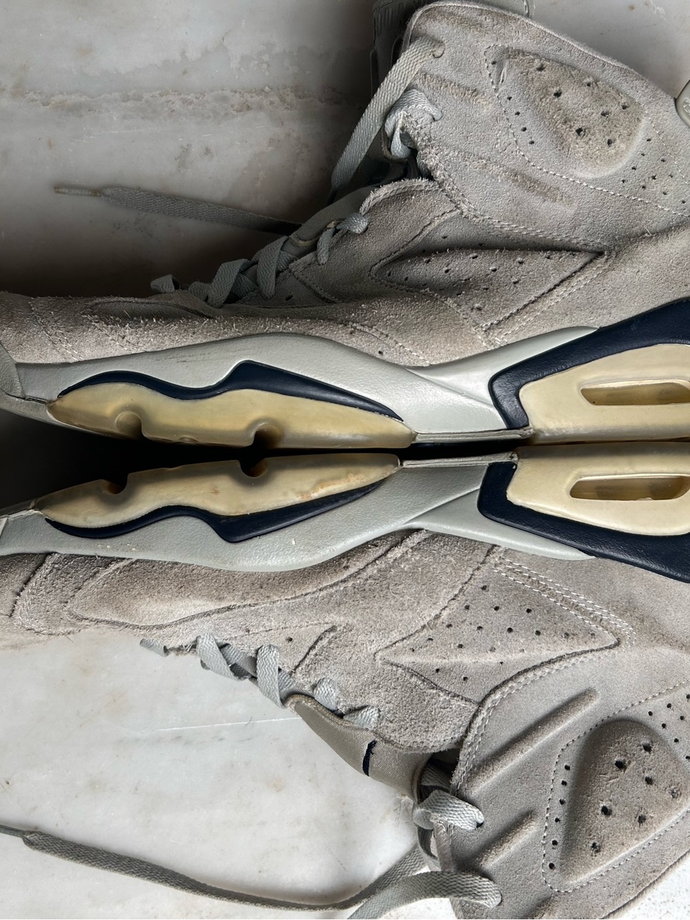 Air Jordan Retro 7 Suede Sneakers in Light Gray with Navy Jumpman 14 Mens - Picture 8 of 14